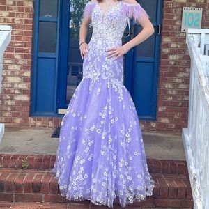2Cute Purple mermaid embroidered prom dress